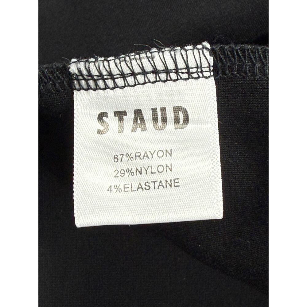 STAUD Berry Dress sleek black maxi white trim neckline long sleeves Sz XS - Picture 8 of 14